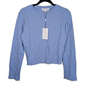 Something Navy Sara Long Sleeve Top Blue Lettuce Trim Cotton Stretch Crop XL